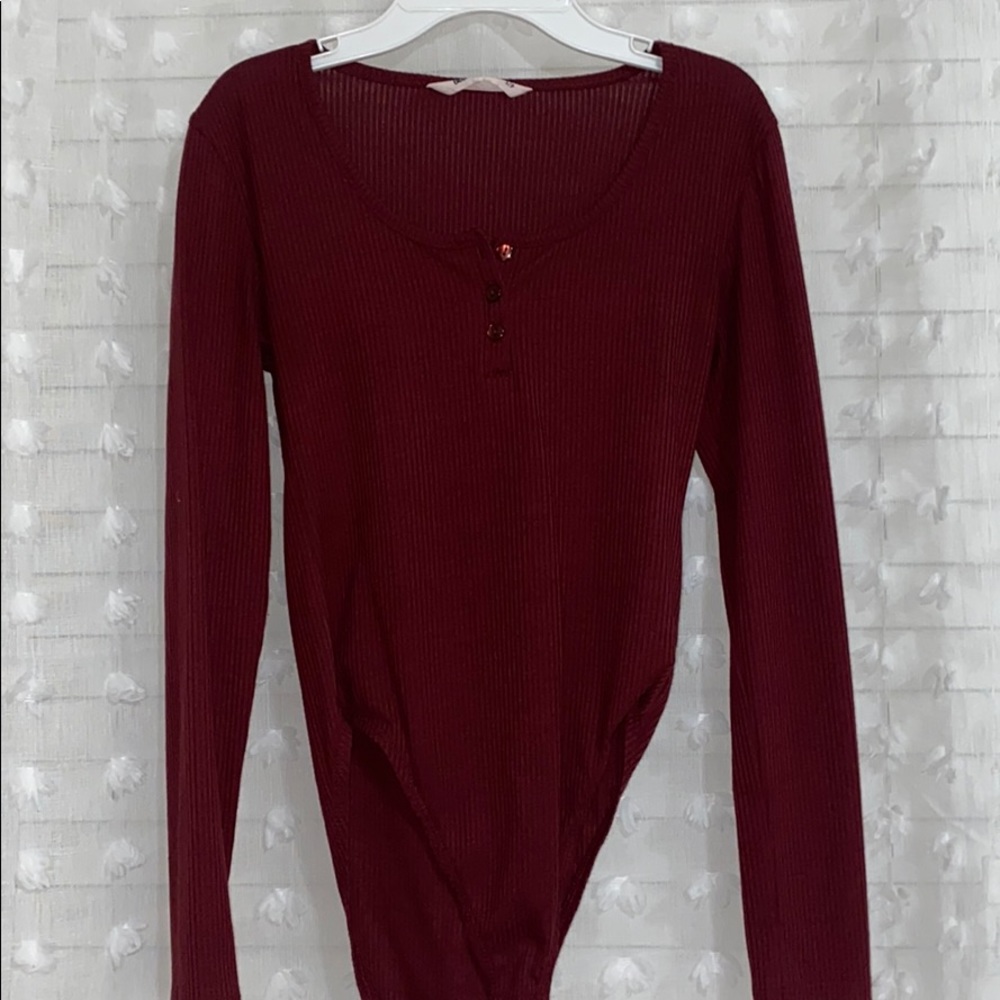 Maroon Bodysuit with button detailing